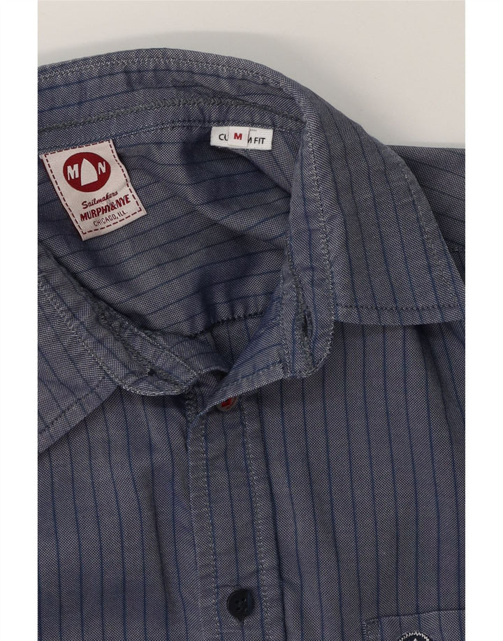 MURPHY & NYE Mens Custom Fit Shirt Medium Navy Blue Striped Vintage Murphy & Nye and Second-Hand Murphy & Nye from Messina Hembry 