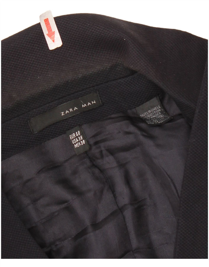 Jaqueta blazer masculina Zara com 2 botões EU 48 algodão azul marinho médio