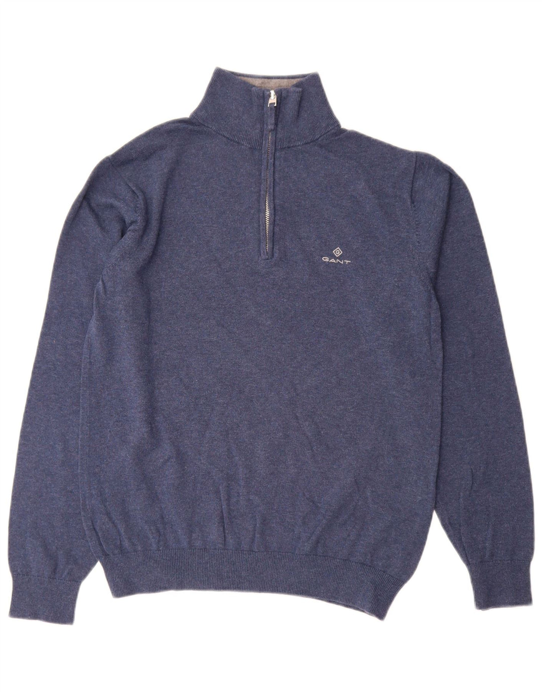 Suéter masculino Gant com zíper e gola pequena de algodão azul