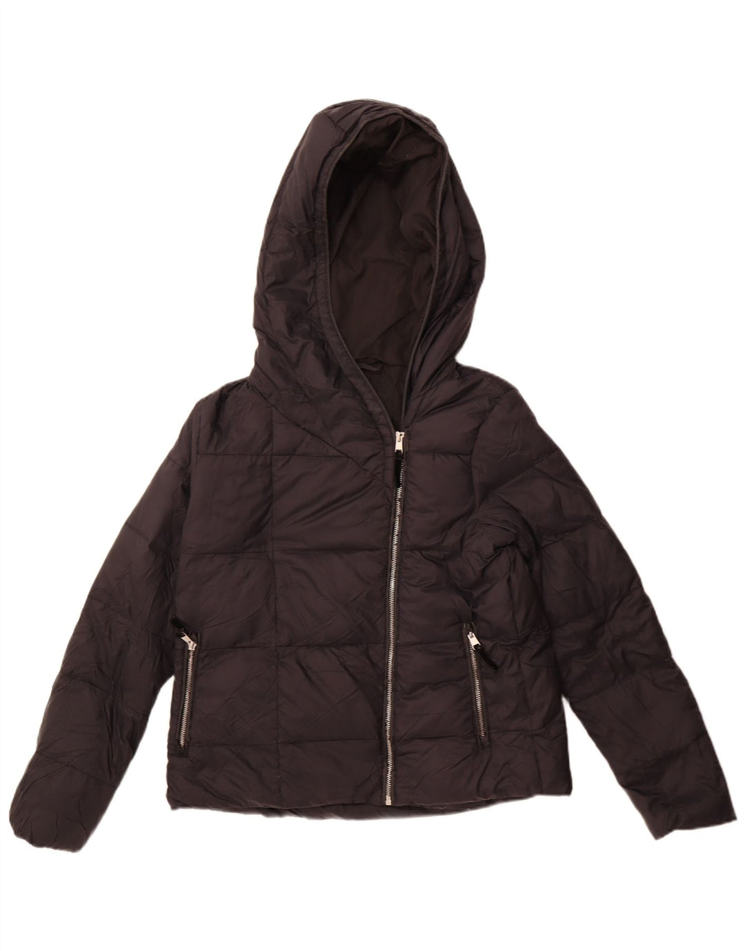 Jaqueta acolchoada com capuz feminina Zara UK 14 médio preto nylon