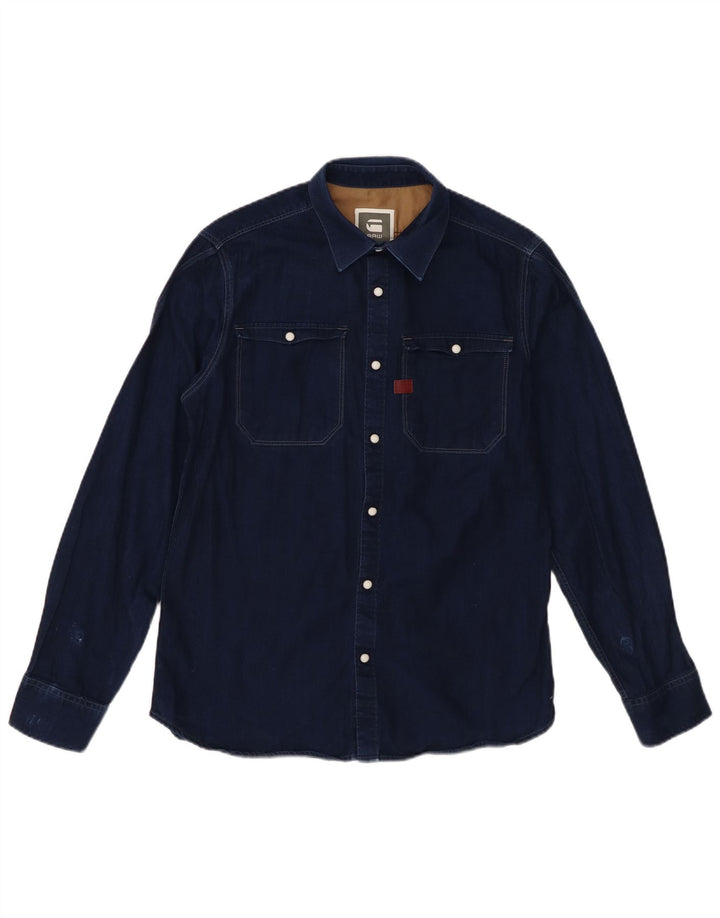 Camisa jeans masculina G-Star médio algodão azul marinho