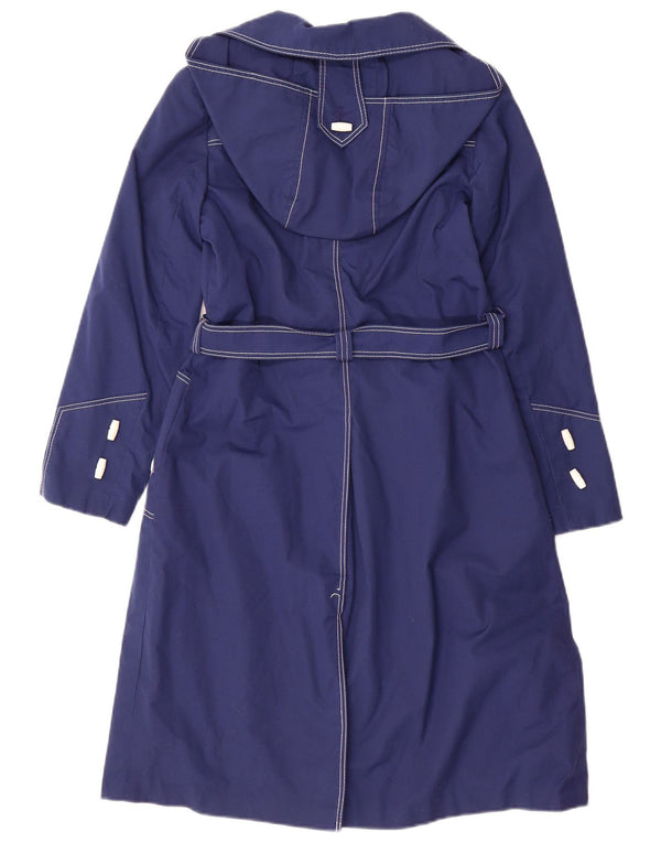 Trench coat vintage com capuz para meninas 11-12 anos azul marinho poliéster