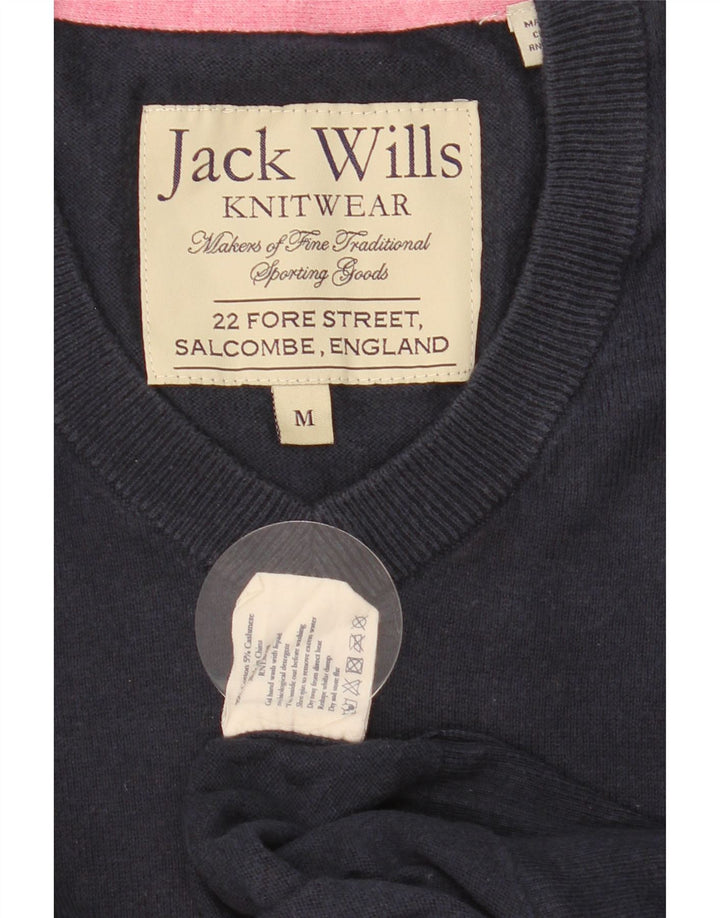JACK WILLS Suéter masculino com gola V e algodão azul marinho médio