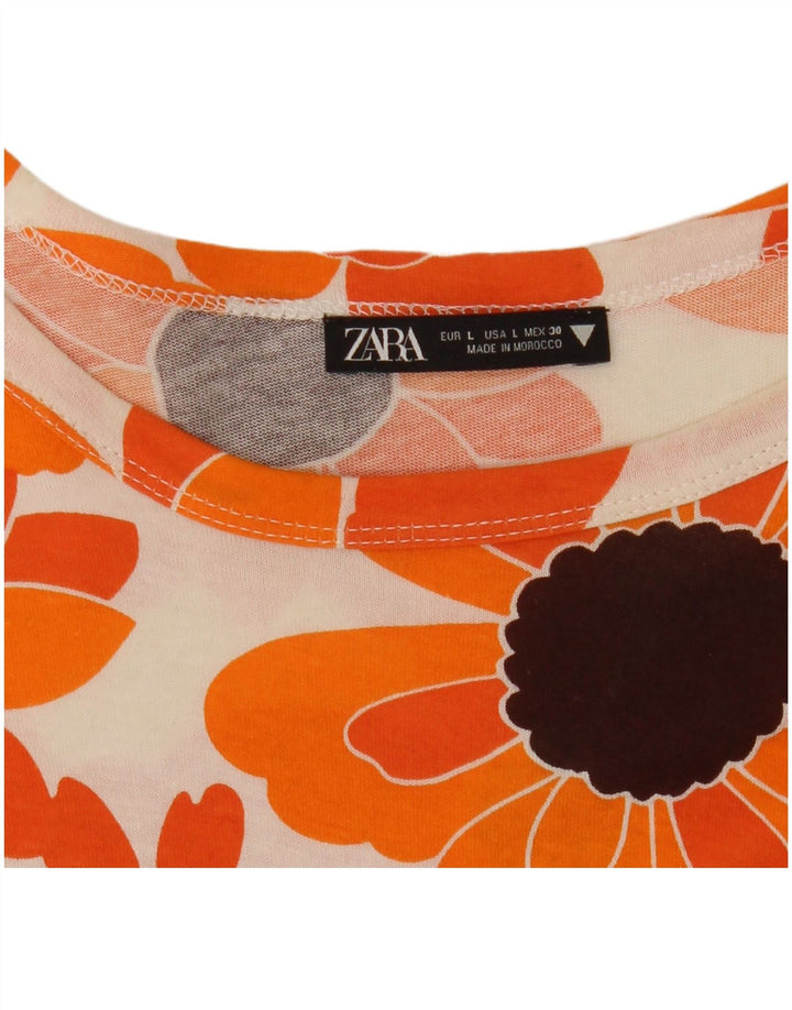 Camiseta feminina ZARA UK 16 grande laranja floral