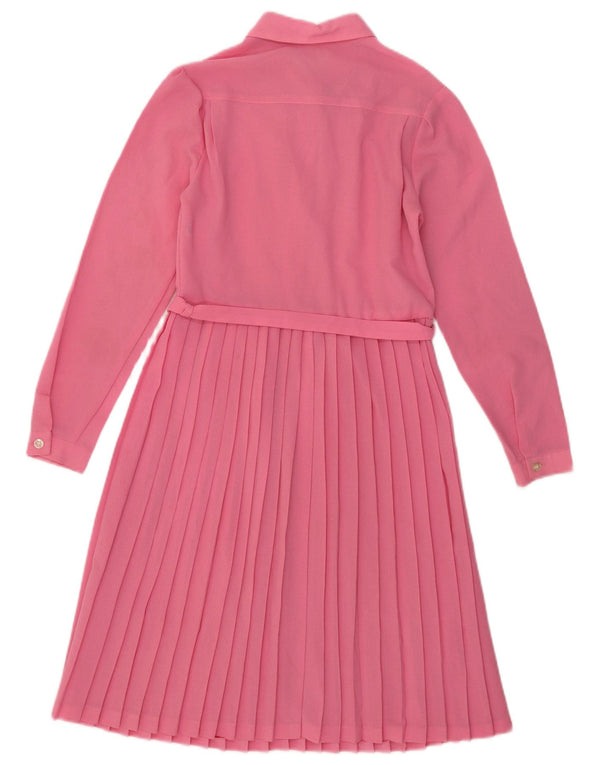 Vestido feminino vintage manga comprida linha A UK 10 pequeno rosa