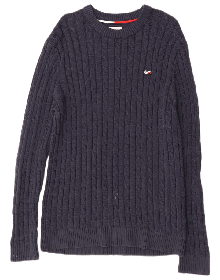 TOMMY HILFIGER Suéter masculino com gola redonda e gola redonda médio azul marinho