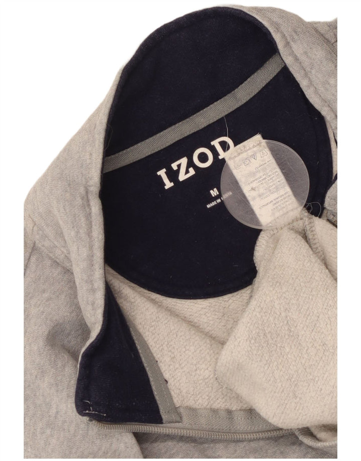 Suéter masculino Izod com zíper e gola em algodão cinza médio