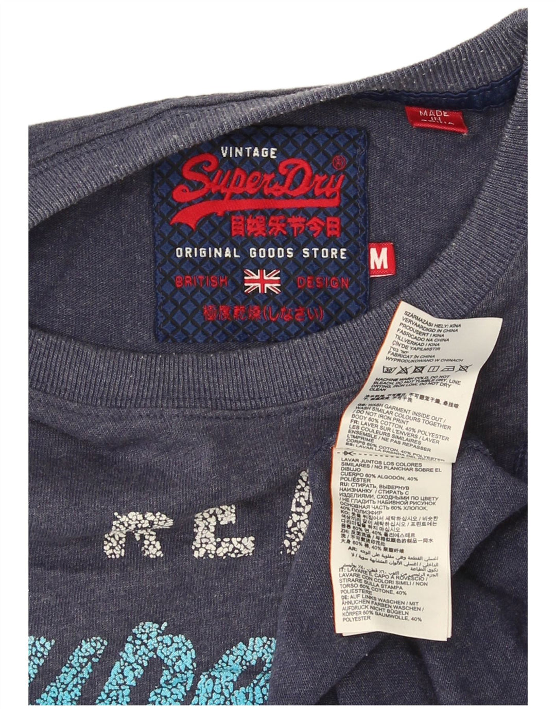 Camiseta gráfica masculina Superdry Top médio algodão azul marinho