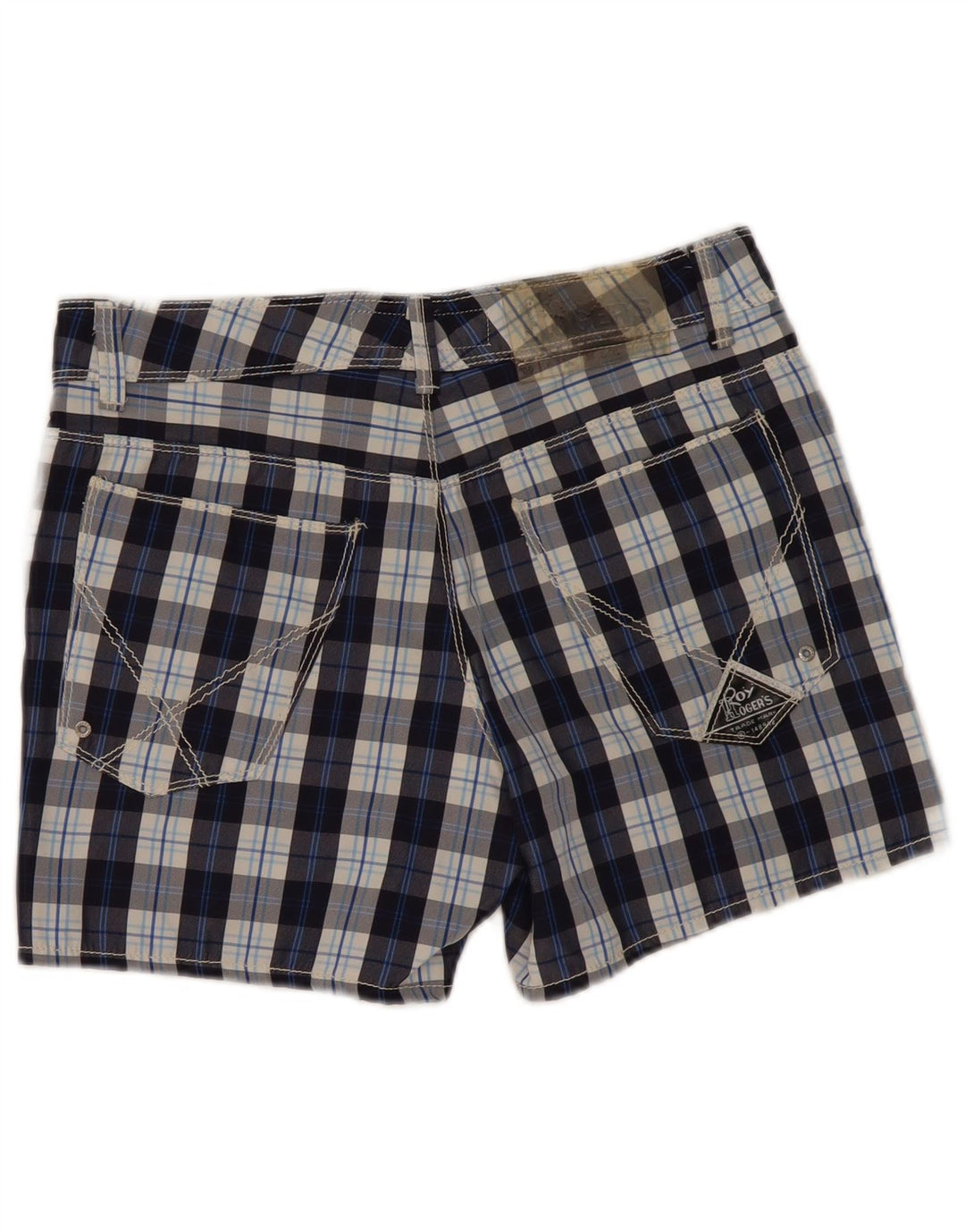 Shorts casuais masculinos Roy Rogers W31 poliéster xadrez médio azul marinho