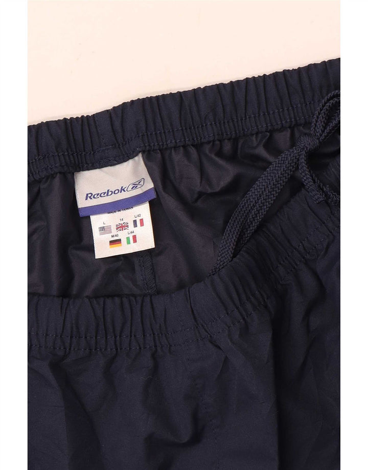 Calça de treino feminina Reebok UK 14 grande poliéster azul marinho