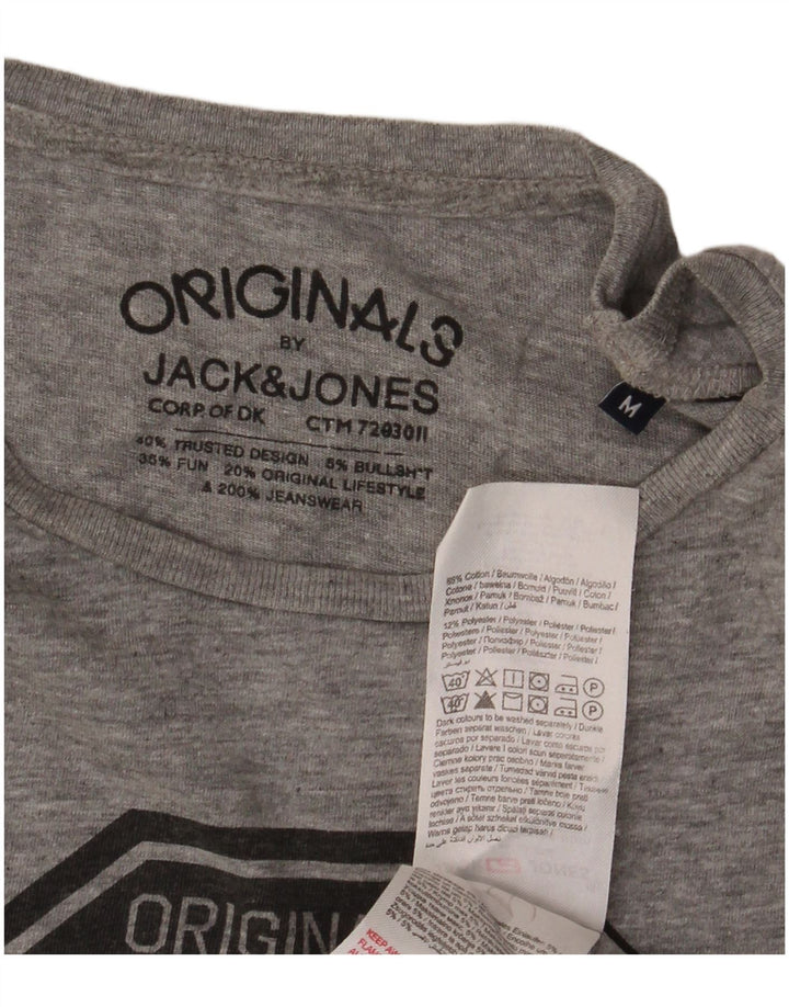 Camiseta masculina gráfica Jack & Jones Top algodão manchado cinza médio