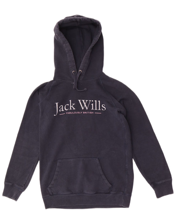 Jack Wills moletom feminino com capuz gráfico Reino Unido 6 XS azul marinho algodão