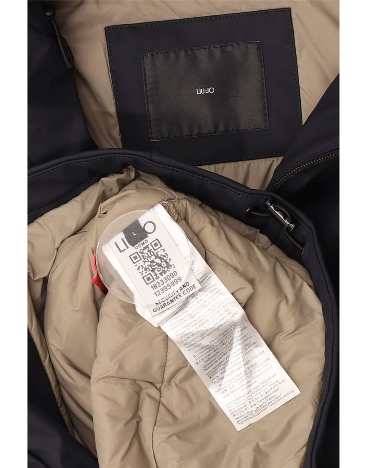 Jaqueta corta-vento masculina Liu Jo com capuz Reino Unido 40 poliéster azul marinho grande