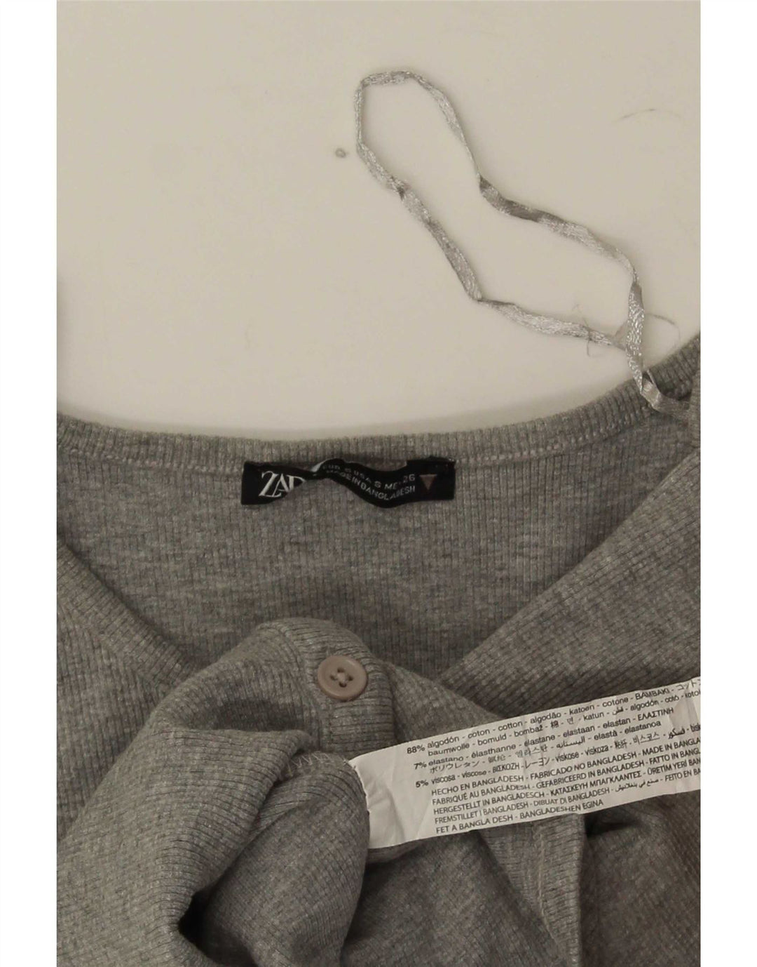 Zara Womens Crop Top UK 8 pequeno algodão manchado cinza