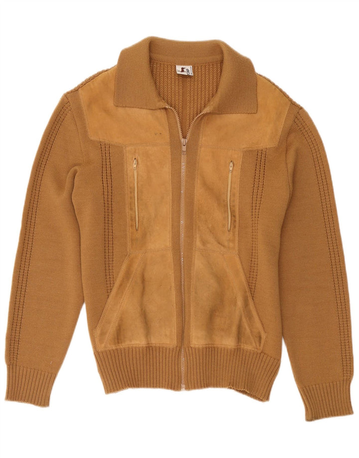 Suéter Cardigan Feminino Vintage UK 14 Médio Bege