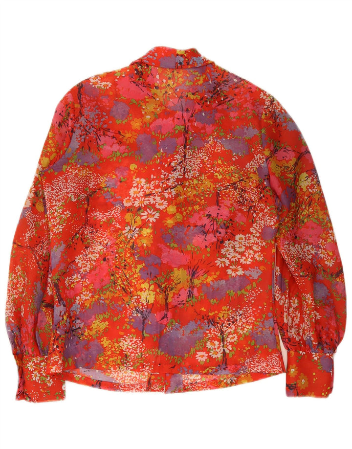 Blusa feminina vintage com gravata frontal UE 40 poliéster floral vermelho médio