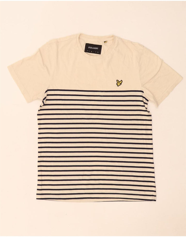 Lyle & Scott Camiseta masculina de algodão listrado bege médio
