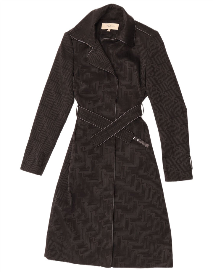 Trench Coat feminino Karen Millen UK 10 poliéster geométrico preto pequeno