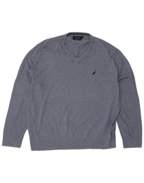 Suéter masculino Nautica com decote em V 2XL algodão azul