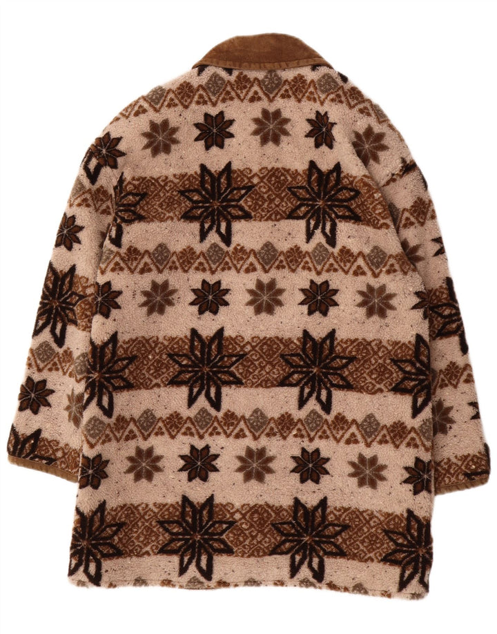 Casaco corta-vento feminino VINTAGE grande Reino Unido 10 pequeno bege Fair Isle
