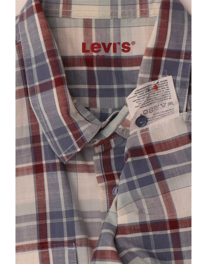 Camisa masculina de manga curta Levi's grande algodão xadrez azul