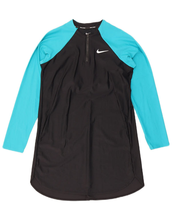 Top feminino Nike Swim Longline manga comprida UK 10 pequeno bloco colorido preto