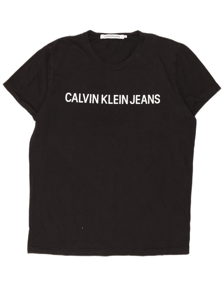 Camiseta masculina CALVIN KLEIN JEANS com estampa gráfica grande de algodão preto