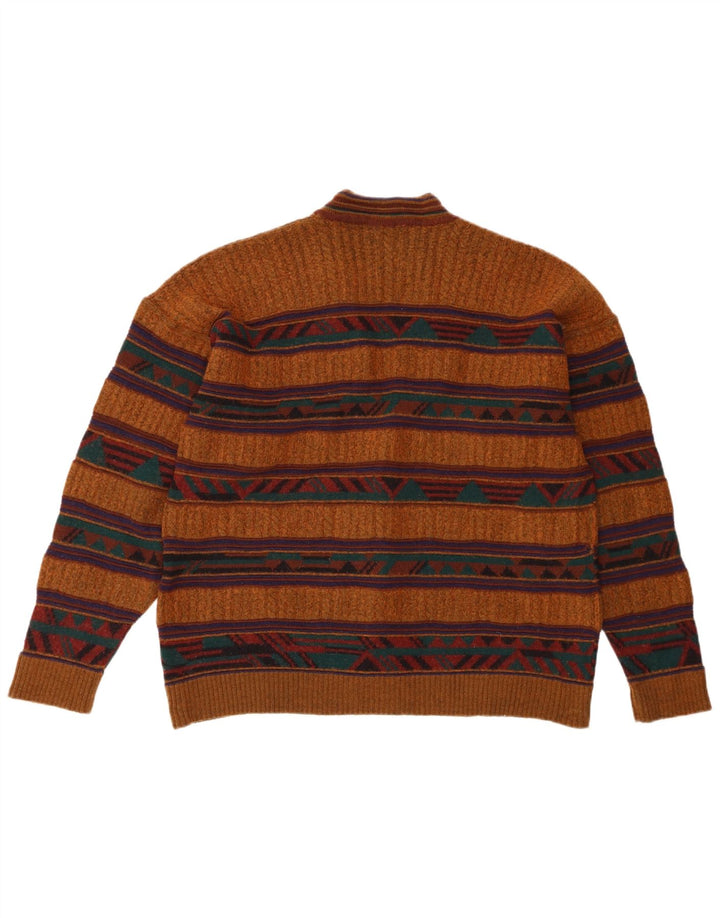 Suéter Cardigan Masculino Vintage Médio Marrom Geométrico
