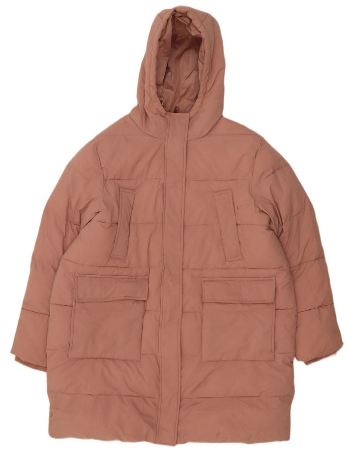 Casaco feminino acolchoado com capuz e capuz Marks & Spencer UK 18 XL rosa poliéster