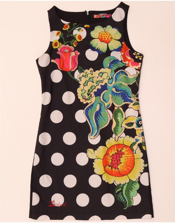 Vestido feminino Desigual sem mangas com bainha UE 38 médio azul marinho bolinhas