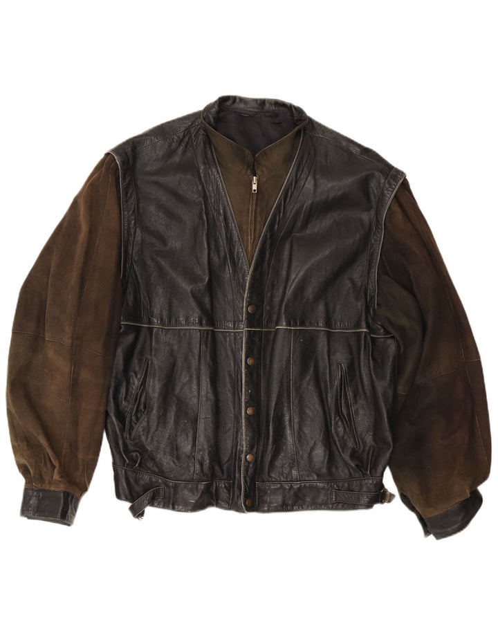 Jaqueta de couro masculina vintage IT 56 3XL couro preto Colourblock