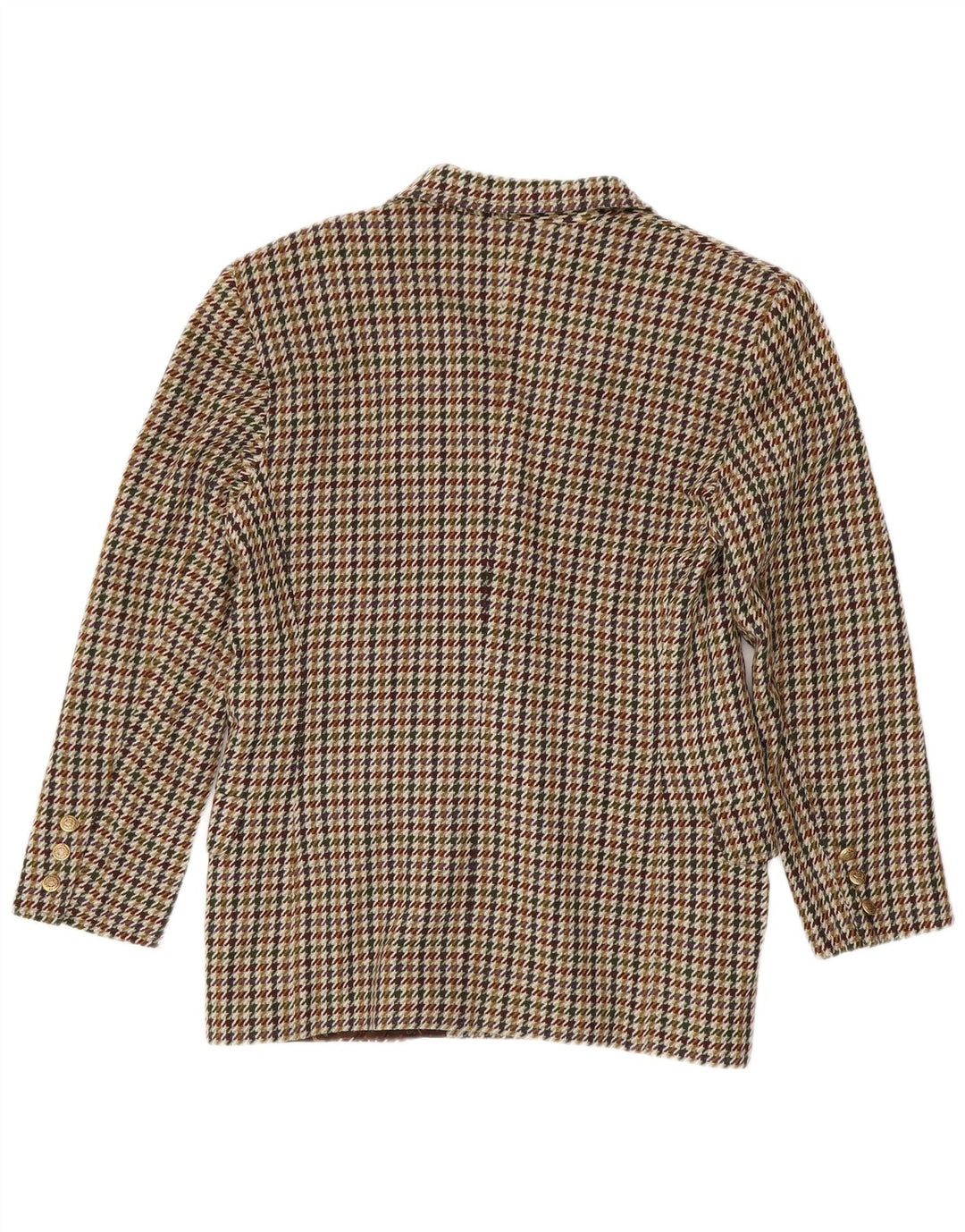 Jaqueta blazer feminina vintage com peito duplo EUA 10 grande marrom houndstooth