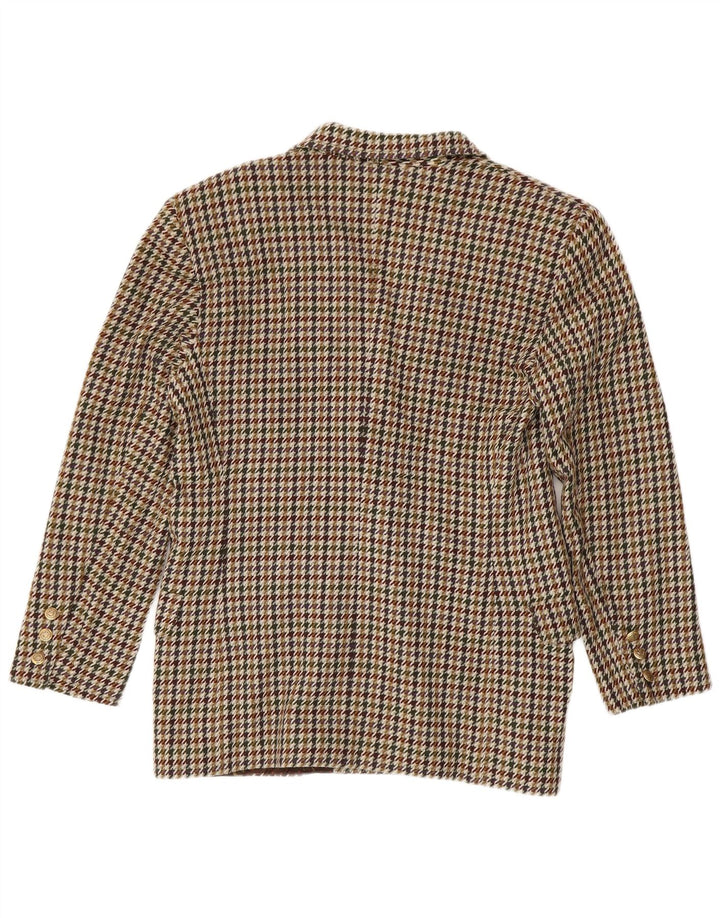Jaqueta blazer feminina vintage com peito duplo EUA 10 grande marrom houndstooth