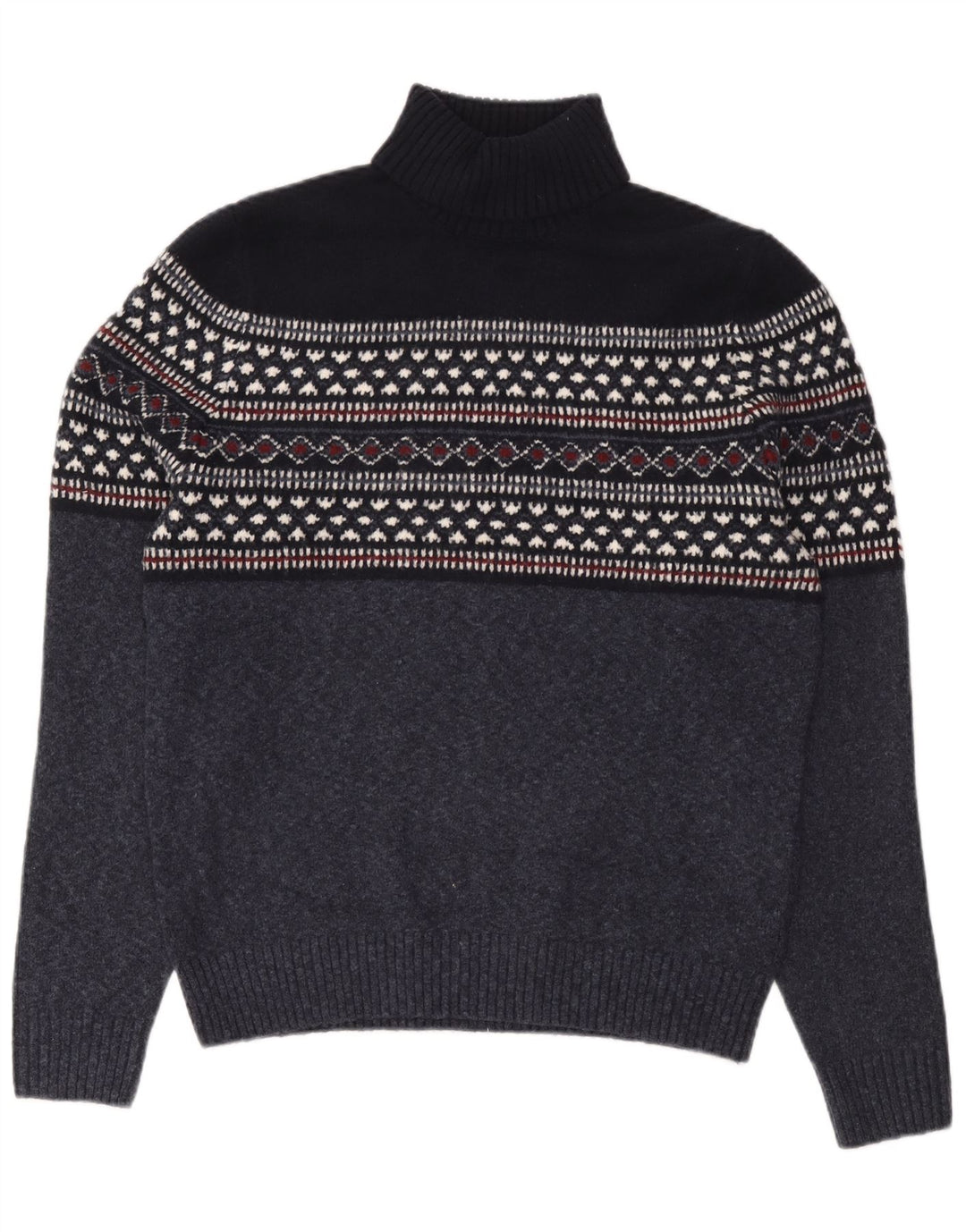 Suéter masculino Marks & Spencer com gola redonda grande azul marinho Fair Isle