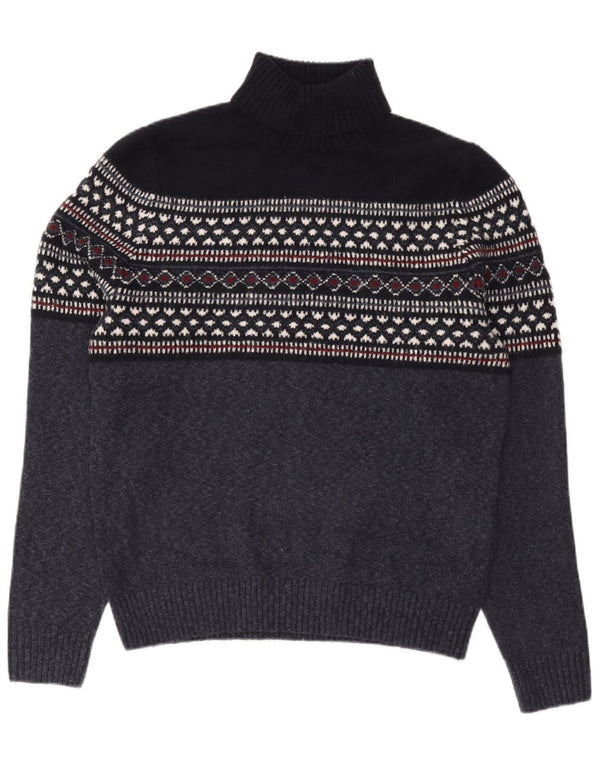 Suéter masculino Marks & Spencer com gola redonda grande azul marinho Fair Isle