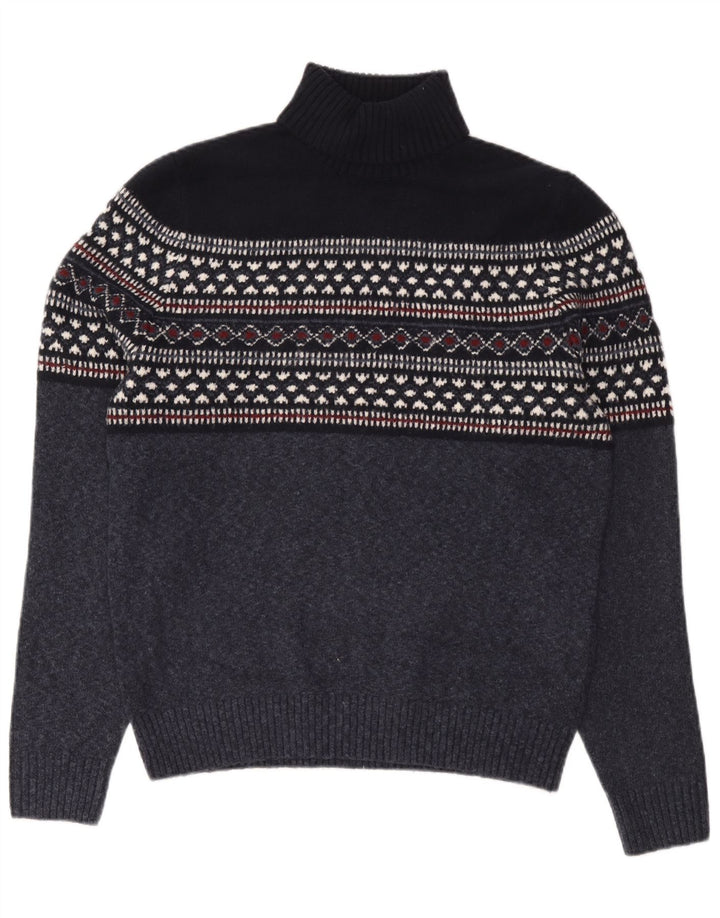 Suéter masculino Marks & Spencer com gola redonda grande azul marinho Fair Isle