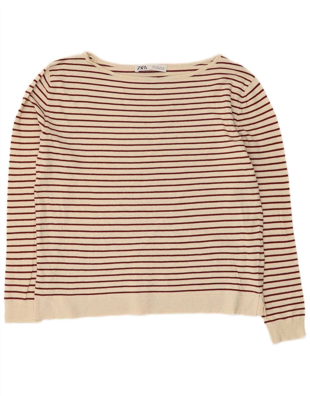 ZARA Suéter feminino com gola canoa e listrado branco pequeno, Reino Unido 10