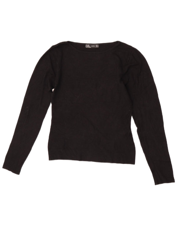 Zara Suéter feminino cropped com gola canoa Reino Unido 12 médio preto rayon
