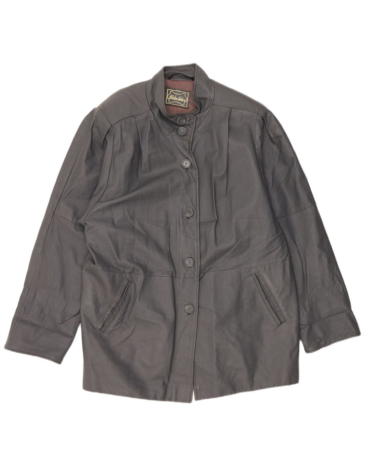 Casaco de couro oversized feminino vintage Reino Unido 18 XL couro cinza