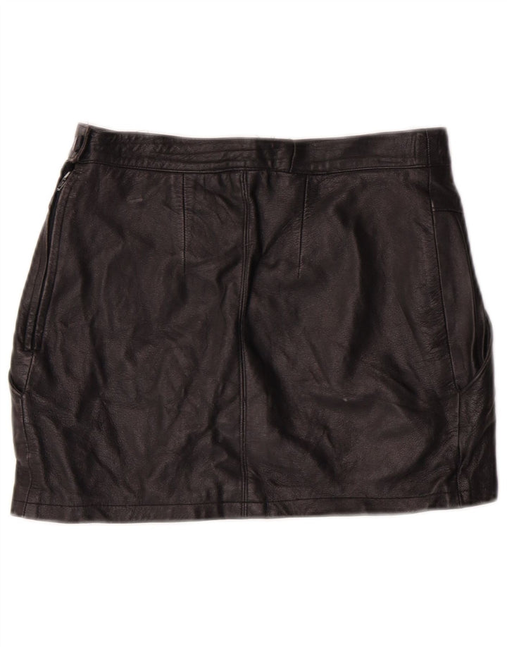 Saia feminina de couro de cintura alta EMBASSY IT 46 grande W26 couro preto