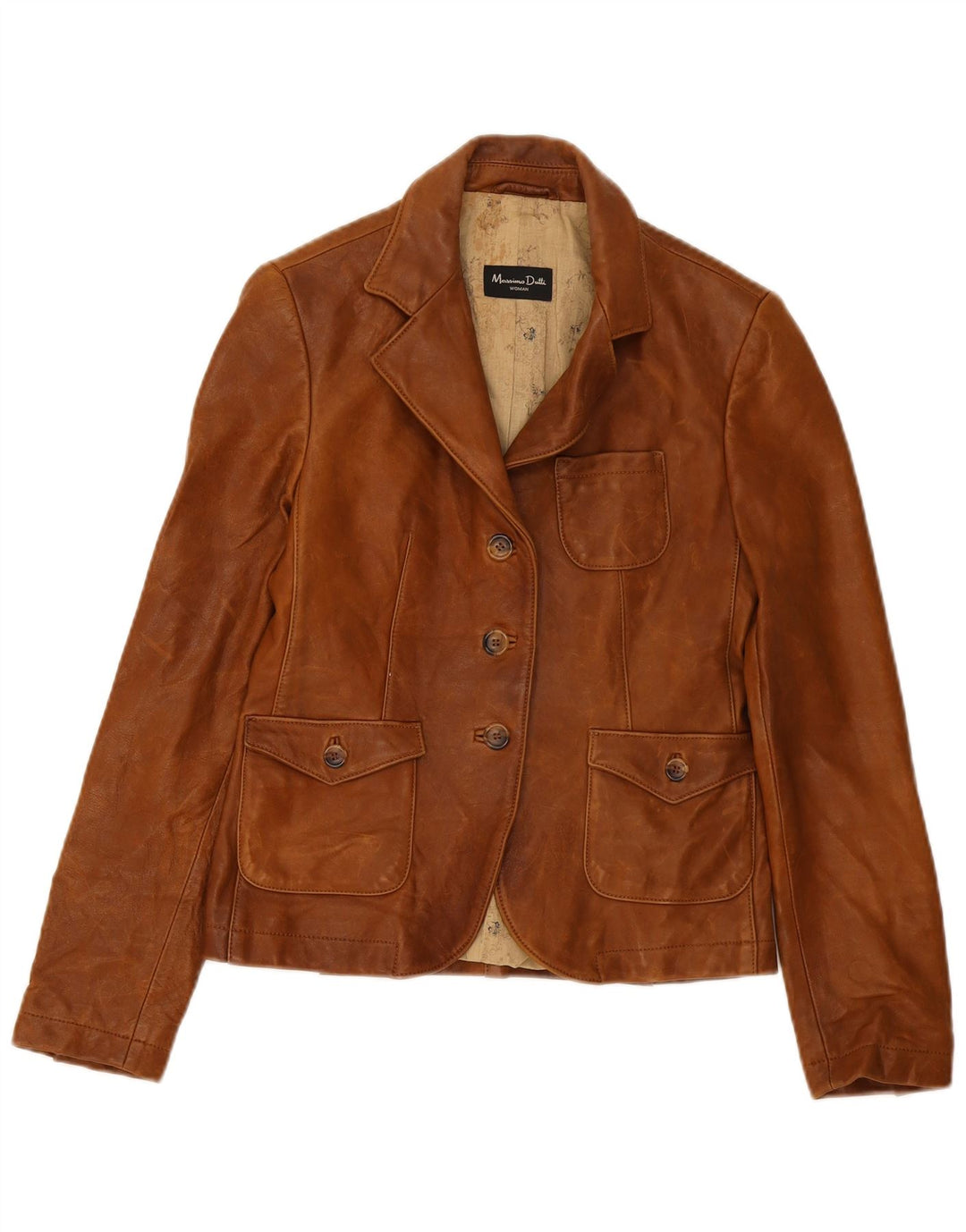 Jaqueta blazer feminina de couro com 3 botões Massimo Dutti Reino Unido 8 pequena marrom