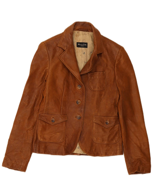 Jaqueta blazer feminina de couro com 3 botões Massimo Dutti Reino Unido 8 pequena marrom