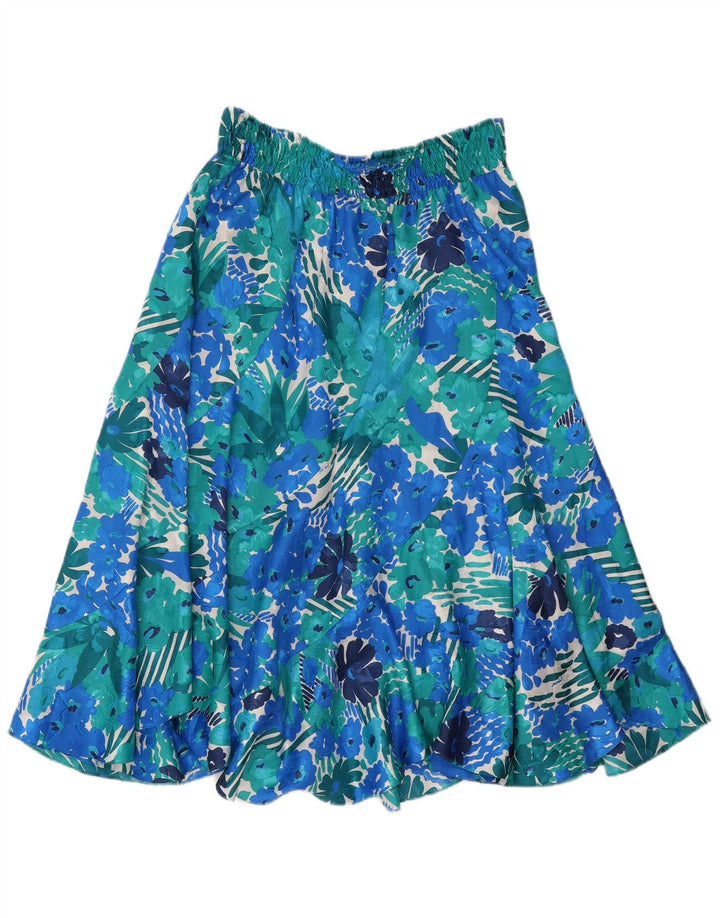 Saia larga feminina vintage W32 grande floral azul