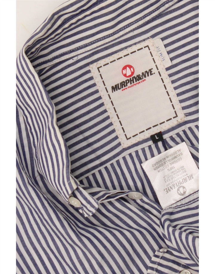 Murphy & Nye Camisa masculina slim fit grande algodão listrado azul