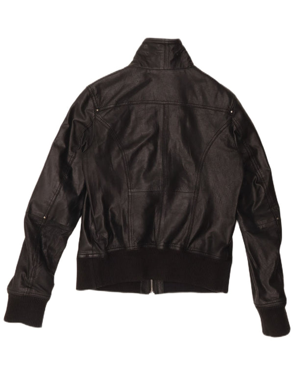 Jaqueta feminina de couro BERSHKA UK 14 grande couro preto