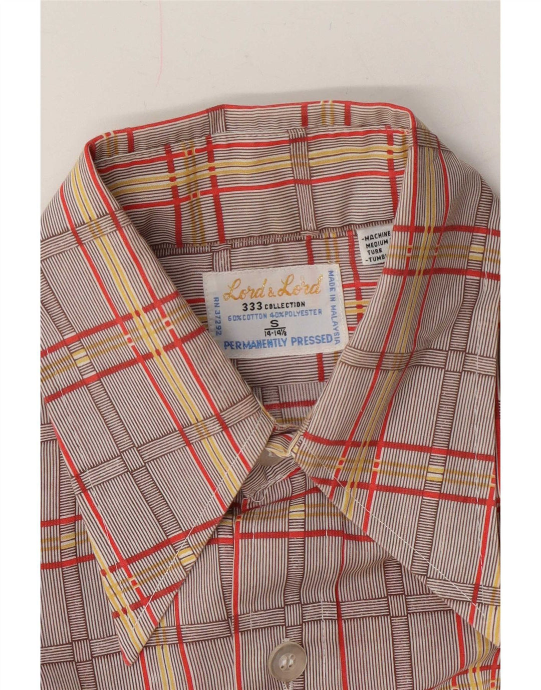 Camisa masculina vintage tamanho 14 1/2 algodão xadrez marrom pequeno