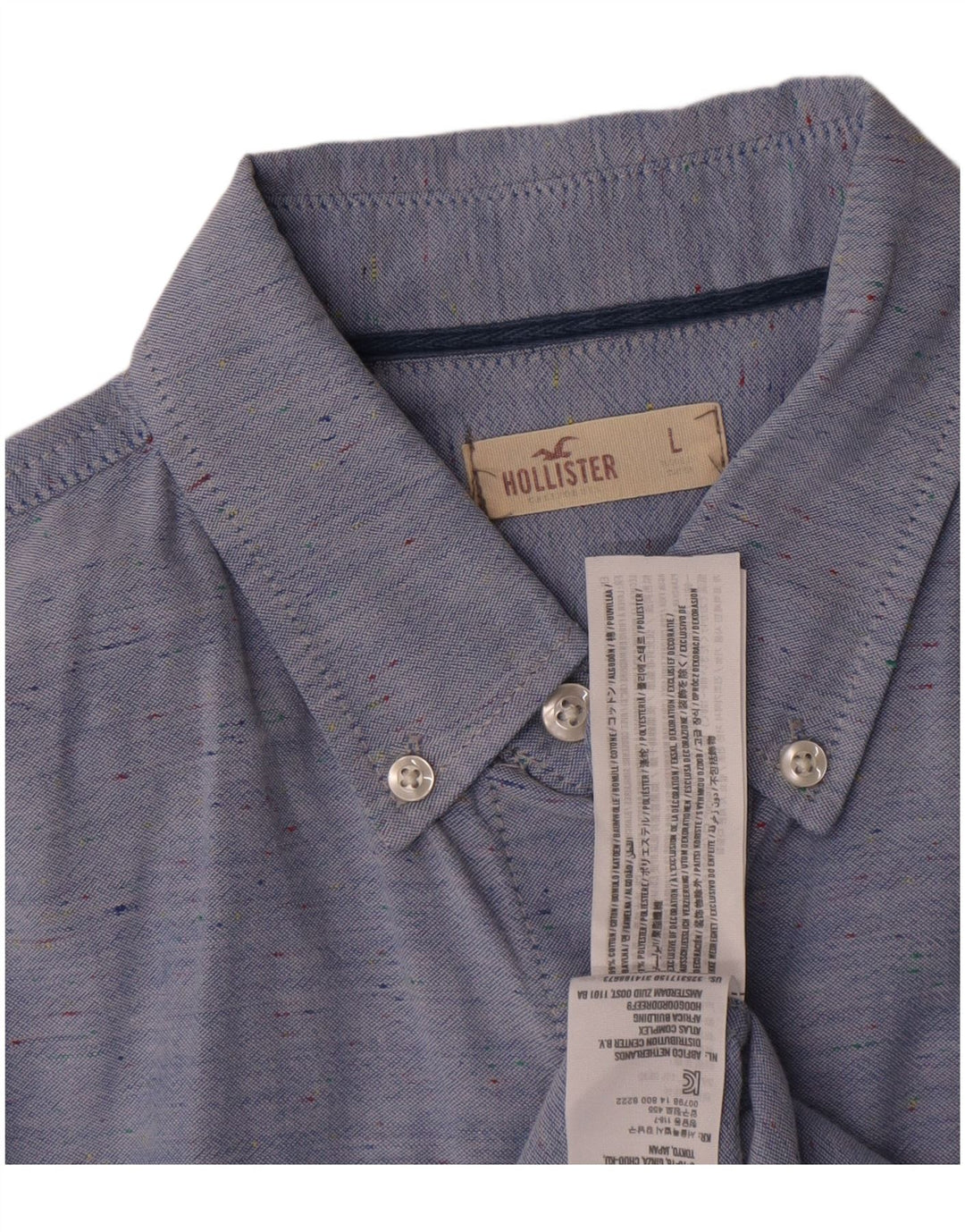 Camisa masculina Hollister grande algodão manchado azul