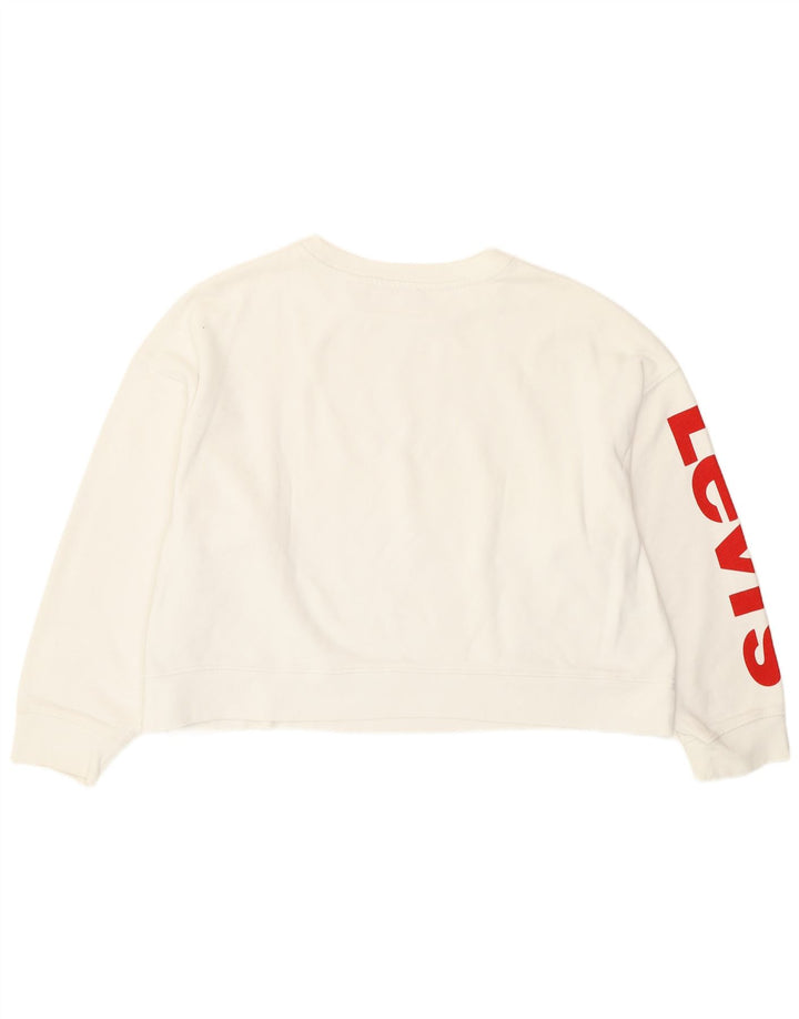 Moletom feminino Levi's Oversized Graphic Crop Jumper Reino Unido 10 Pequeno Branco