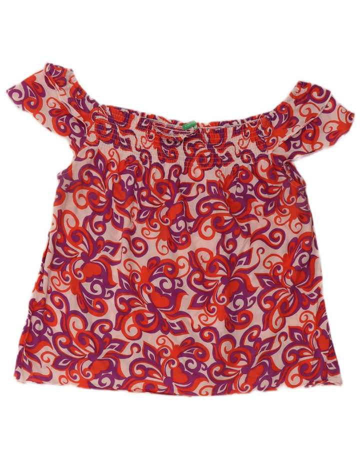 Blusa feminina BENETTON ombro de fora 10-11 anos XL algodão floral multicolorido