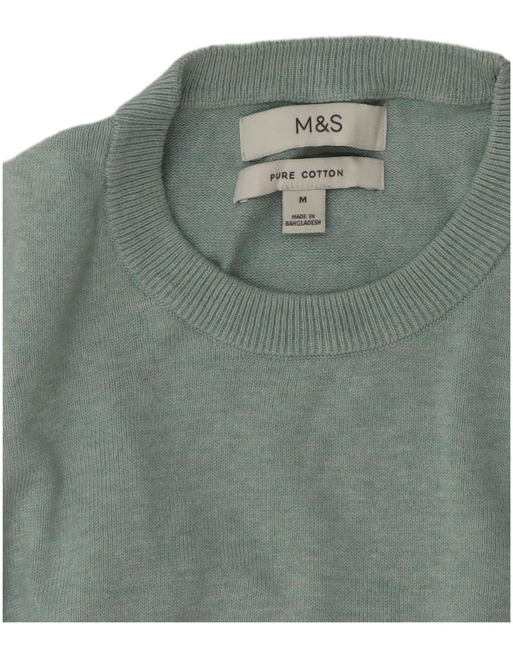 Suéter masculino Marks & Spencer com gola redonda, algodão azul médio